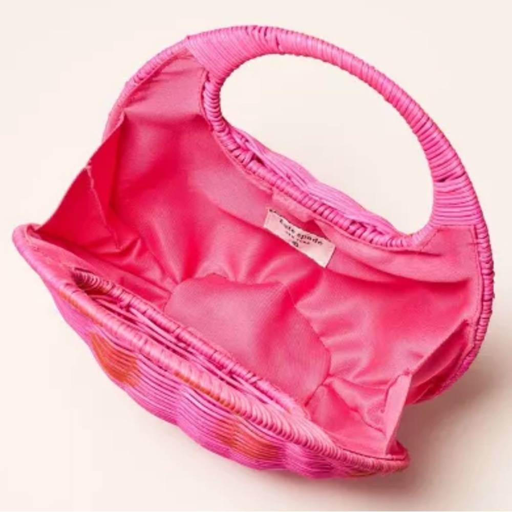 KATE SPADE x Target Pink Wicker Crescent Bag Red Polka Dots Basket Weave NWT - Picture 3 of 7